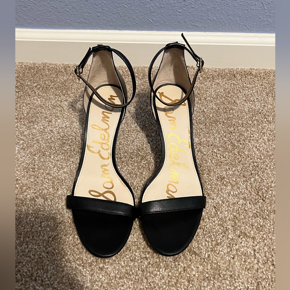Pre-Owned Womens Sam Edelman Black Leather Strappy Heels Size 9